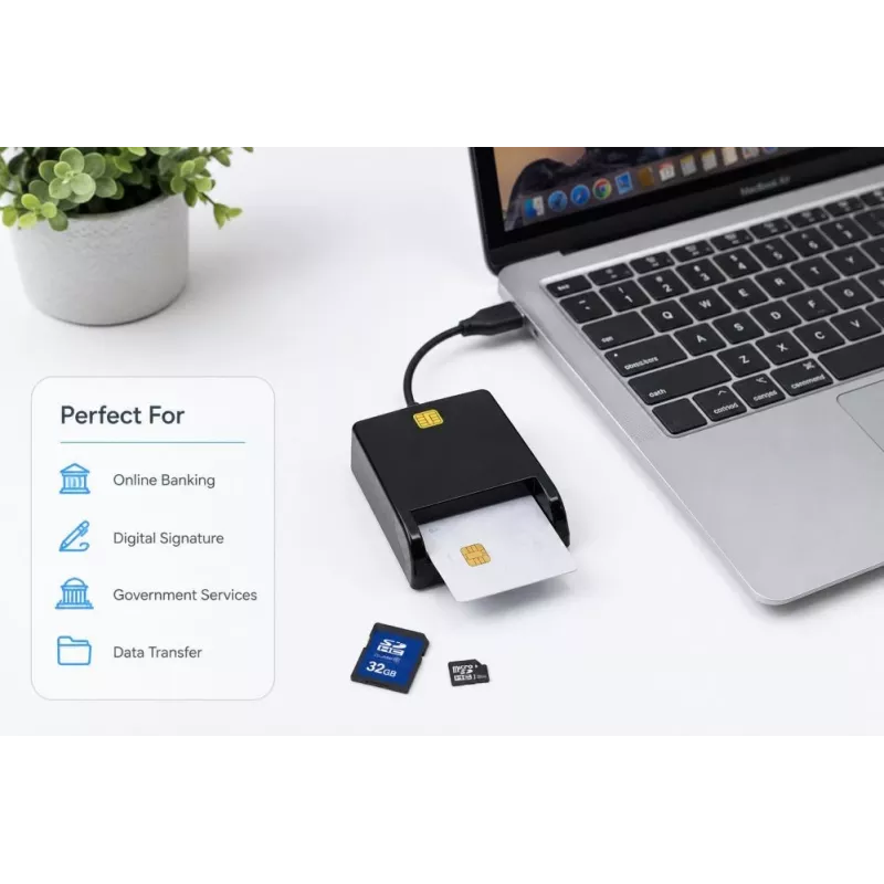 iLike 4-in-1 USB Smart Card Reader su SIM, SD ir Micro SD palaikymu, CAC skaitytuvas ID kortelėms, banko kortelėms, eID ir atminties kortelėms, juoda