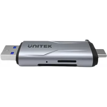 UNITEK SD/microSD kortelių skaitytuvas USB-A 5Gbps/USB-C kosminė pilka