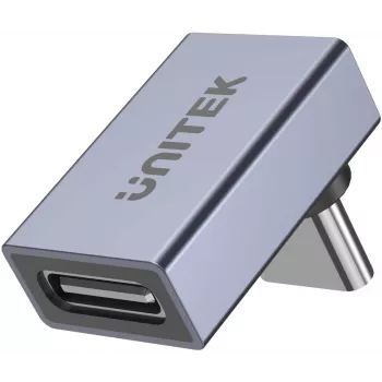 UNITEK USB-C į USB-C 90 laipsnių kampu lenktas adapteris 40Gbps 240W Space Gray