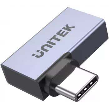 UNITEK USB-C vyriškas į USB-C moteriškas stačiakampis plokščias adapteris 40Gbps 100W Space Gray