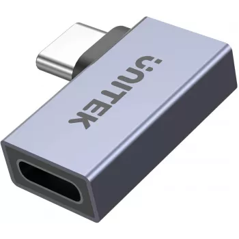 UNITEK USB-C vyriškas į USB-C moteriškas stačiakampis plokščias adapteris 40Gbps 100W Space Gray