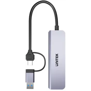 UNITEK 5-in-1 USB-C Hub su SD ir MicroSD kortelių skaitytuvu, 5 Gbps, Space Grey
