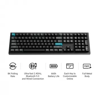 Keychron Q6U-P1 100% Full-Size mechaninė klaviatūra, Gateron G Pro 3.0 Milk POM Red jungikliai, Hot-Swap, 8K užklausos dažnis, RGB, QMK/VIA, CNC aliumininis korpusas, Double-Shot PBT klavišai, USB-C laidinė