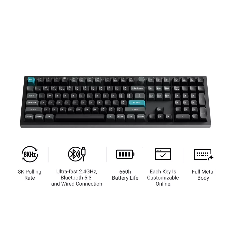 Keychron Q6U-P1 100% Full-Size mechaninė klaviatūra, Gateron G Pro 3.0 Milk POM Red jungikliai, Hot-Swap, 8K užklausos dažnis, RGB, QMK/VIA, CNC aliumininis korpusas, Double-Shot PBT klavišai, USB-C laidinė