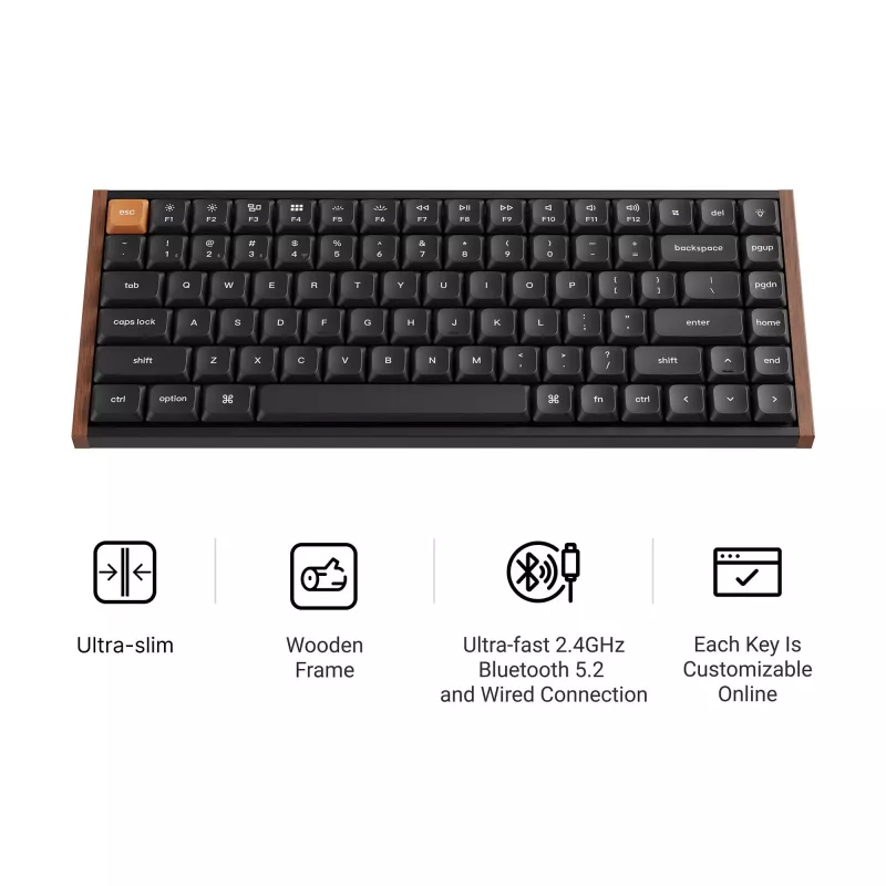 Keychron K3M-F1 75% Low-Profile mechaninė klaviatūra, Gateron Red jungikliai, RGB Hot-Swap, Bluetooth 5.1 & USB-C, juoda