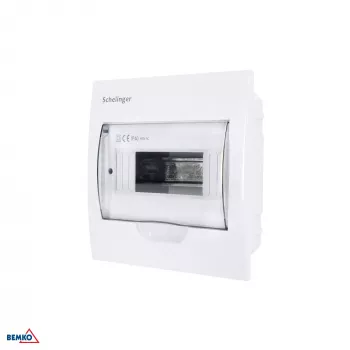 SCHELINGER A80-RDP-IP40-NPE-08P Įmontuojamas skirstomasis skydas IP40, 8 moduliai, 1 eilė, 8N+8PE gnybtai, permatomos durelės, baltas