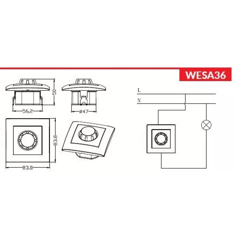 VCX WESA LC 36A LED Rotary Dimmer 200/600W White