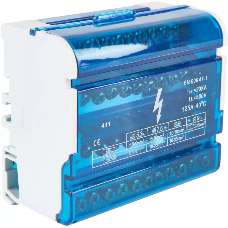 VCX BLK 411 4-Pole 11-Terminal Distribution Block 100A 1000V Grey