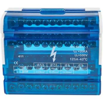 VCX BLK 411 4-Pole 11-Terminal Distribution Block 100A 1000V Grey