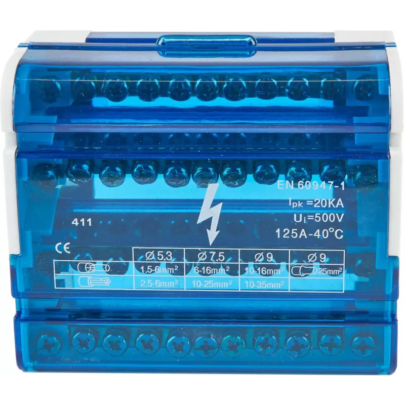 VCX BLK 411 4-Pole 11-Terminal Distribution Block 100A 1000V Grey