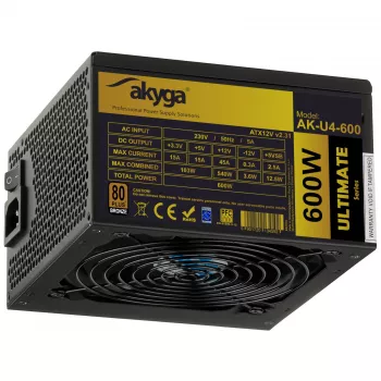 Akyga Ultimate AK-U4-600 ATX maitinimo blokas 600 W, 80 PLUS Bronze, aktyvus PFC, 120 mm ventiliatorius