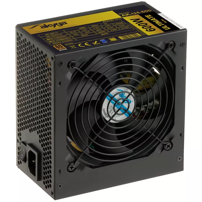 Akyga Ultimate AK-U4-600 ATX maitinimo blokas 600 W, 80 PLUS Bronze, aktyvus PFC, 120 mm ventiliatorius
