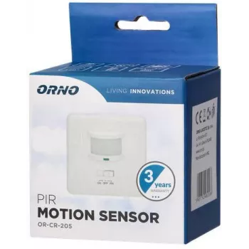 ORNO OR-CR-205 PIR judesio jutiklis, 360°, 6m, 230V, baltas, įmontuojamas į lubas