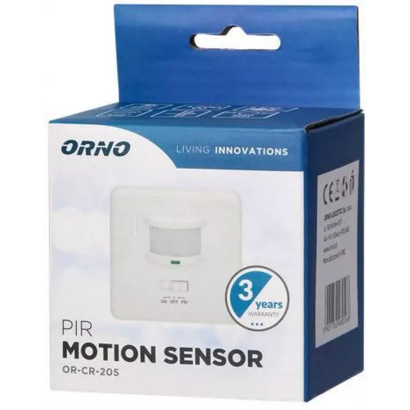 ORNO OR-CR-205 PIR judesio jutiklis, 360°, 6m, 230V, baltas, įmontuojamas į lubas