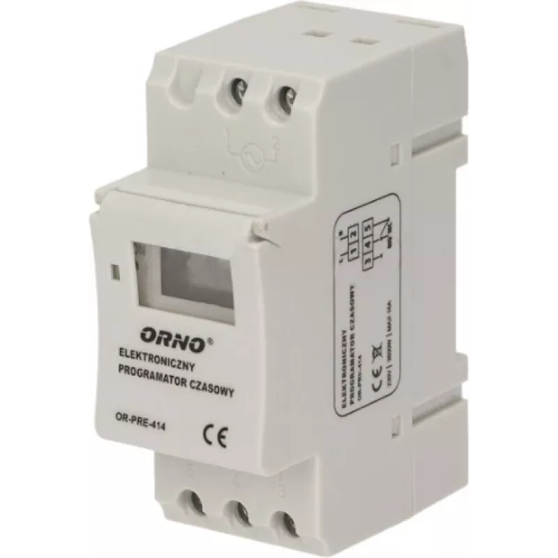 ORNO OR-PRE-414 Skaitmeninis laikmatis, bėgelis DIN, 230V AC, 16A, 1 kanalas