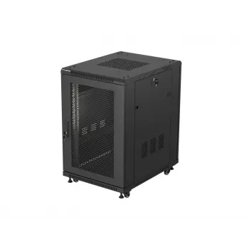 Lanberg 19 colių 18U 600x800 mm juodas ant grindų montuojamas stelažo korpusas su perforuotomis durimis (plokščias paketas)