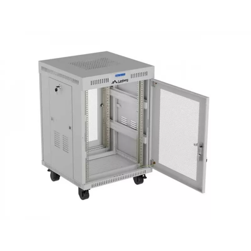 Lanberg FF01-6615-23SL laisvai pastatoma 19 colių spinta 15U 600x600 pilka su perforuotomis durimis ir LCD ekranu, plokščia pakuotė