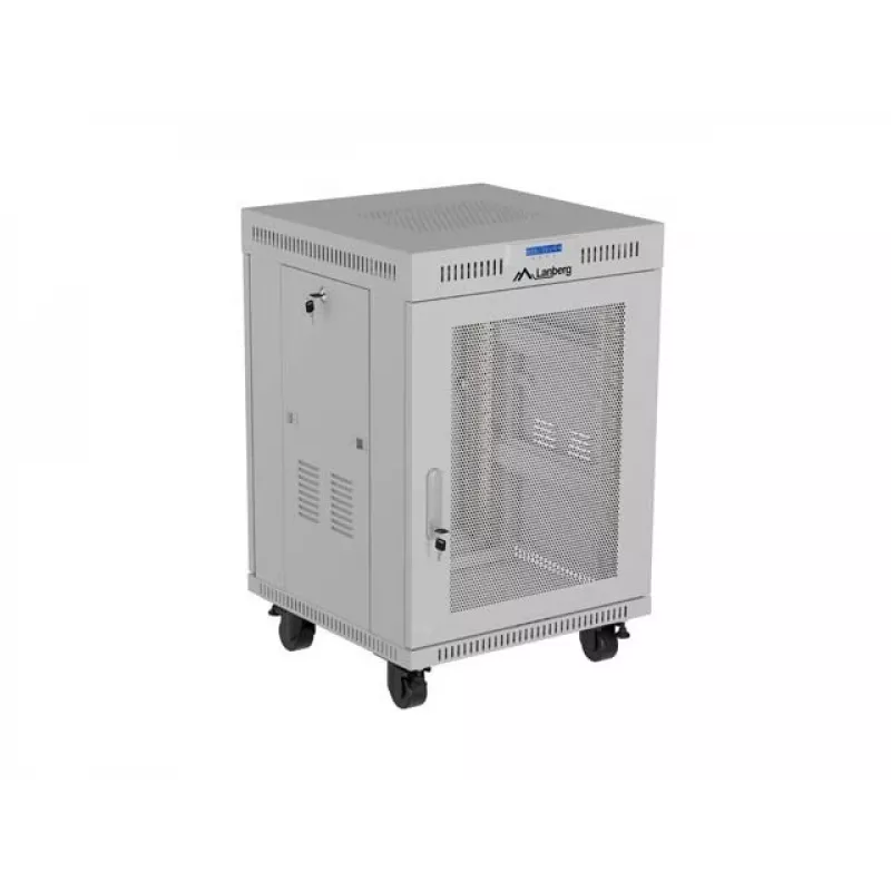 Lanberg FF01-6615-23SL laisvai pastatoma 19 colių spinta 15U 600x600 pilka su perforuotomis durimis ir LCD ekranu, plokščia pakuotė