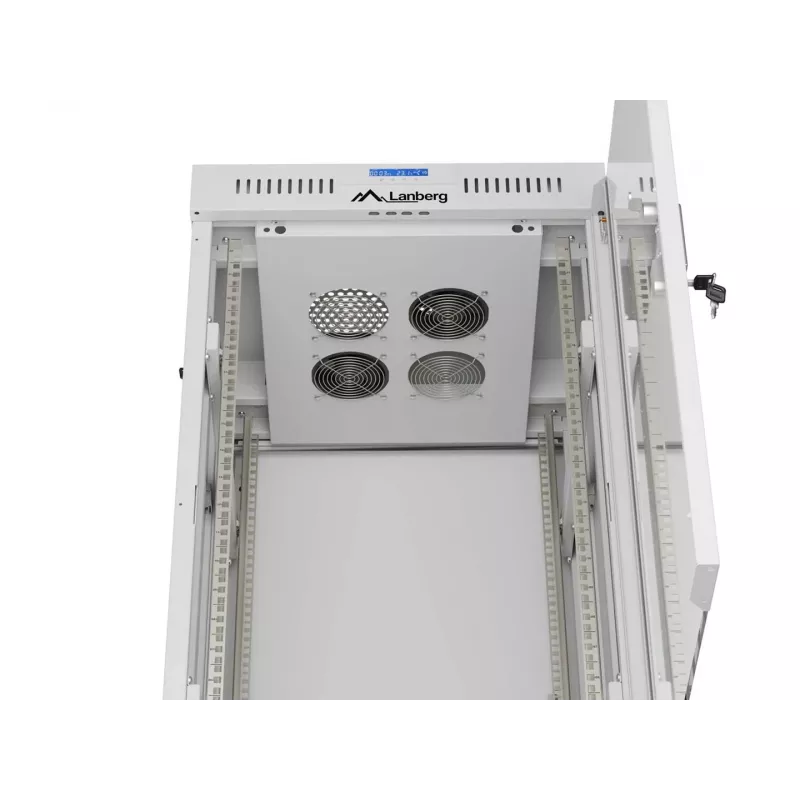 LANBERG 19 inch 22U Grindinis Stovo Spintos Rėmas 600x600 mm Pilkas Grūdinto Stiklo Durys su LCD Ekranu (Ploščios Pakuotės)