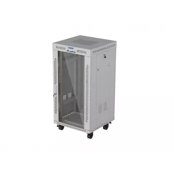 LANBERG 19 inch 22U Grindinis Stovo Spintos Rėmas 600x600 mm Pilkas Grūdinto Stiklo Durys su LCD Ekranu (Ploščios Pakuotės)