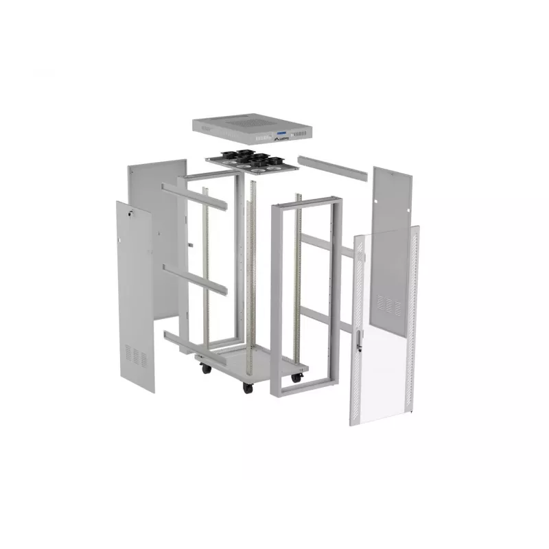LANBERG 19 inch 42U Grindinis Stovo Rack Spintelė 600x1000 mm Pilka Su Grūdinto Stiklo Durimis ir LCD Ekranu (Plokščia Pakuotė)