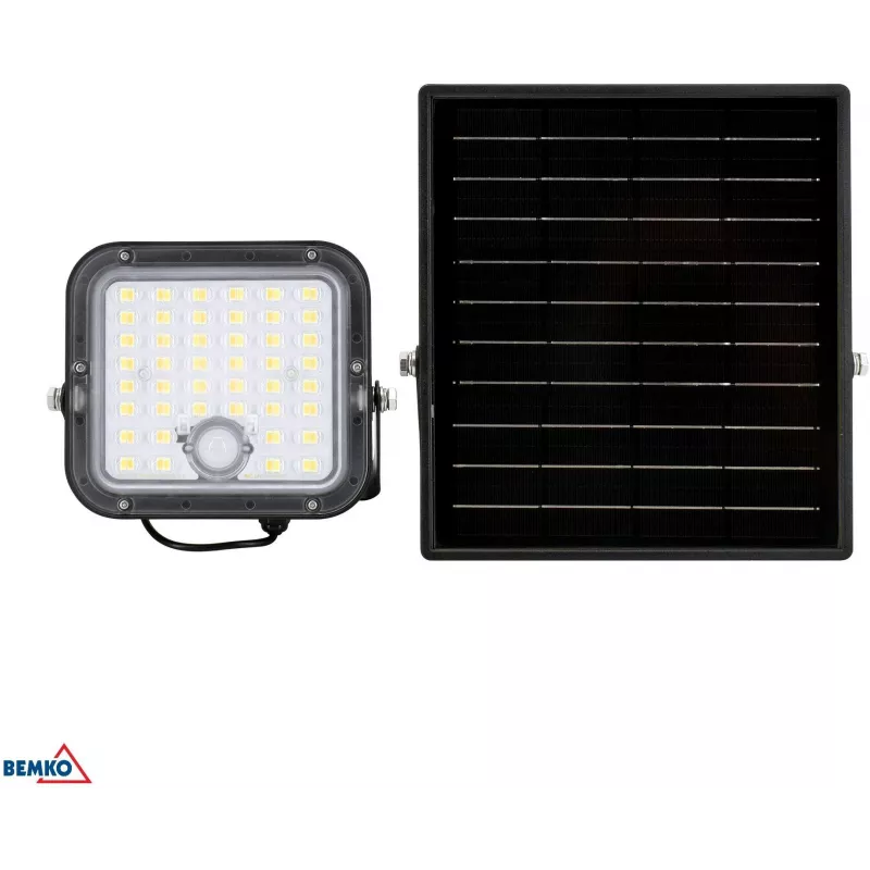 BEMKO SOLPAR Solar LED prožektorius 10W 1500lm 3000/4000K IP65 juodas su PIR jutikliu