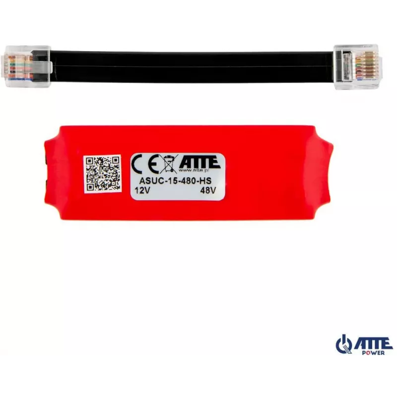 ATTE ASUC-15-480-HS Pasyvus PoE adapteris, įėjimas 10-30V DC, išėjimas 48V DC 15W, 0.31A, RJ45, montuojamas ant sienos, juodos spalvos