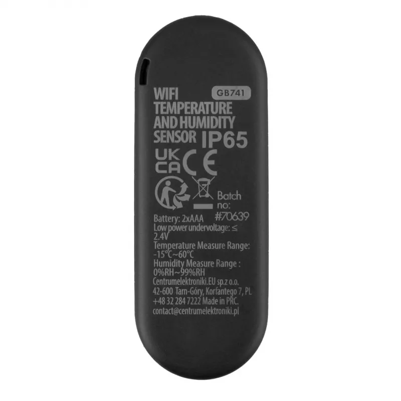 GRB GREENBLUE GB741 lauko WiFi temperatūros ir drėgmės jutiklis, Android/iOS, 3.0V DC, 2xAAA, IP65