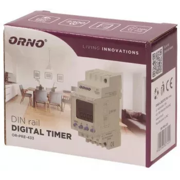 ORNO OR-PRE-433 elektroninis savaitinis laikmatis, DIN bėgelis, 16A/3680W, 16 programų, 230V
