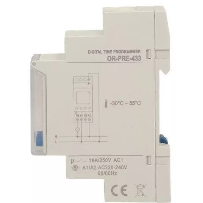 ORNO OR-PRE-433 elektroninis savaitinis laikmatis, DIN bėgelis, 16A/3680W, 16 programų, 230V