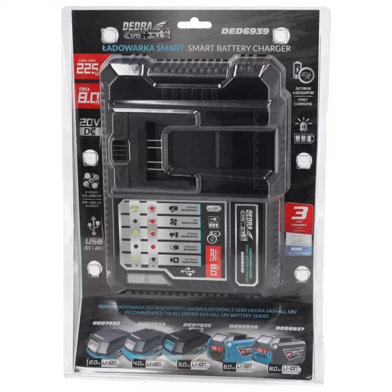 DEDRA Fast Charger 18V 8A SAS+ALL