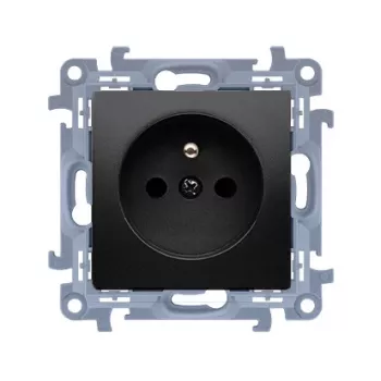 KONTAKT SIMON 10 modulių juodas matinis lizdas 1x Z/U su užuolaidėlėmis ir greitaisiais jungtimis 16A 250V