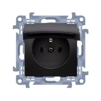 KONTAKT SIMON 10 Modulis 1x Kištukinis Lizdas su Dangteliu IP44 Spyruokliniai Gnybtai 16A 250V Matinė Juoda