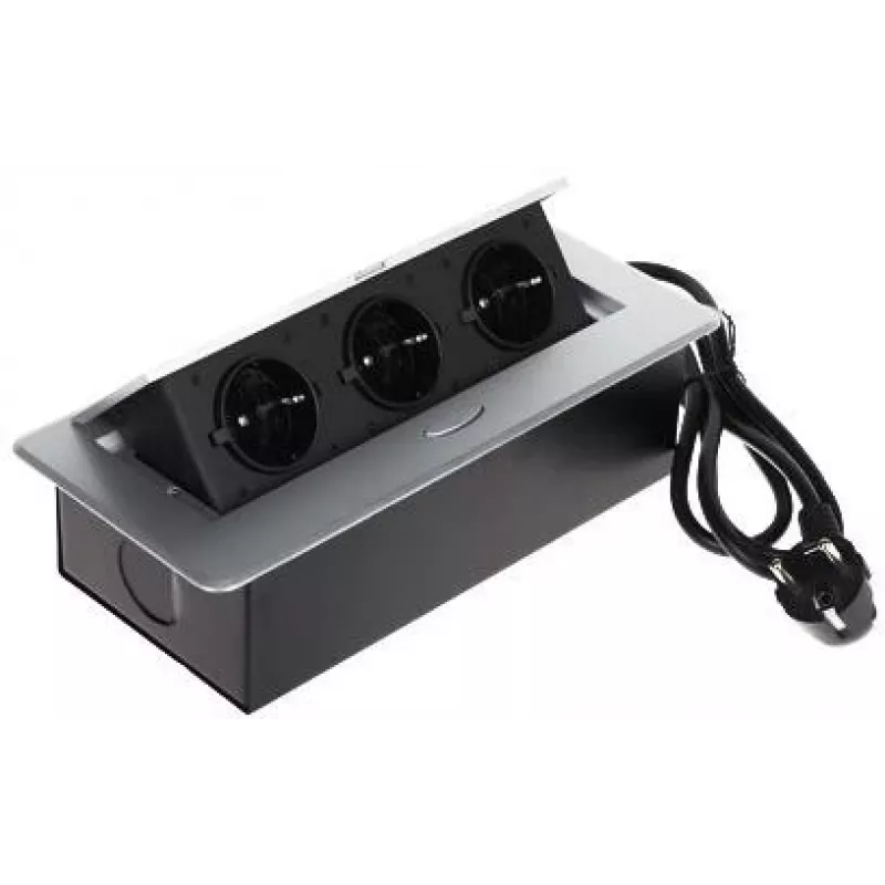 DELTA FPS-3S/CABLE baldų kištukinis lizdas su 3 lizdais, 1,5 m laidu, juodas