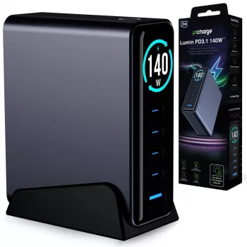 3mk InCharge Desktop Charger Lumin PD3.2 140W QC5 PPS AFC FCP SCP 1A4C TFT GaN3 Display Black