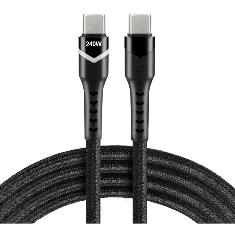 EVERACTIVE USB-C to USB-C laidas 2m 240W RGB LED Juodas CBB-2PDRS