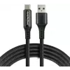 EVERACTIVE USB-A į USB-C laidas su LCD ekranu, 2m, 3A, 60W PD, pintas nailonas, juodas