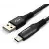 EVERACTIVE USB-A į USB-C laidas su LCD ekranu, 2m, 3A, 60W PD, pintas nailonas, juodas