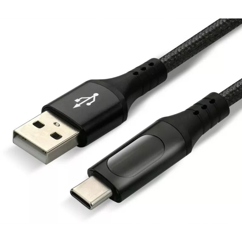 EVERACTIVE USB-A į USB-C laidas su LCD ekranu, 2m, 3A, 60W PD, pintas nailonas, juodas