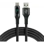EVERACTIVE USB-A į USB-C laidas su LCD ekranu, 2m, 3A, 60W PD, pintas nailonas, juodas