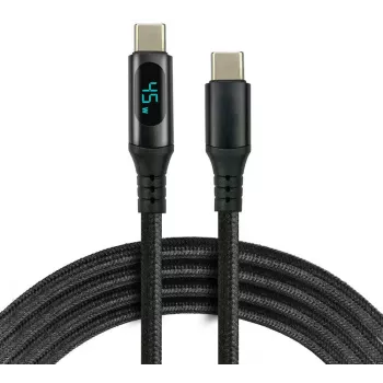 USB-C į USB-C laidas su LCD galios indikacija, 3 m, 45 W PD, juodas