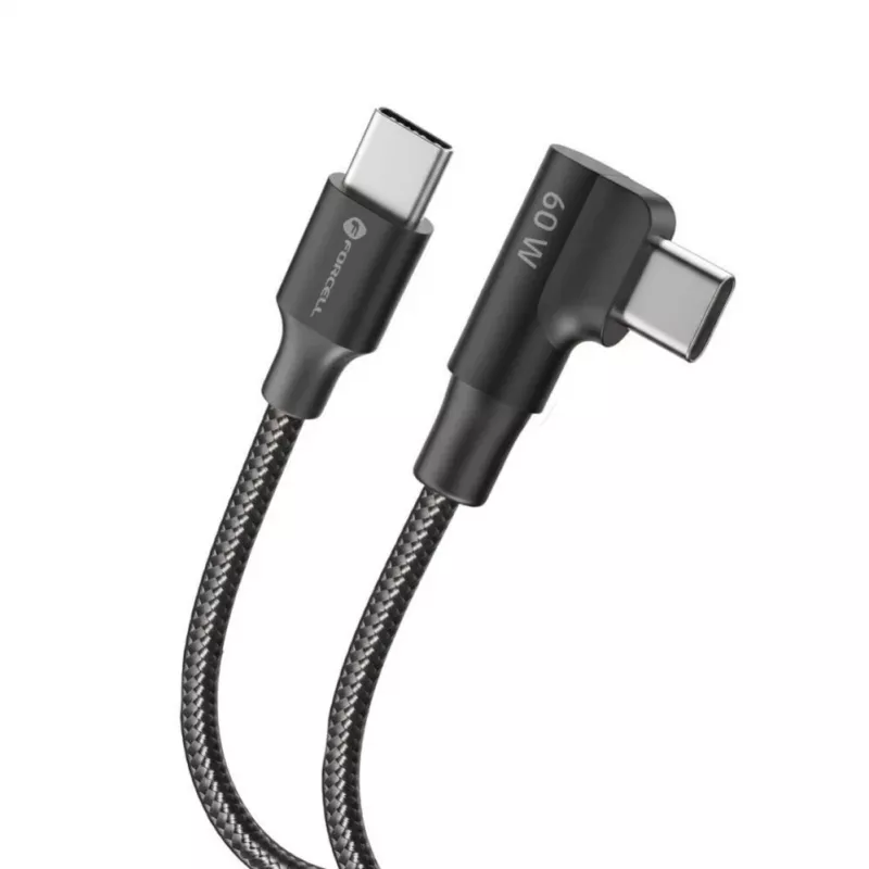 Forcell F-Energy CC-1Deg USB-C į USB-C laidas 100W PD QC4.0 5A 2m Juodas 90° Kampus