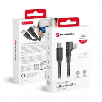Forcell F-Energy CC-1Deg USB-C į USB-C laidas 100W PD QC4.0 5A 2m Juodas 90° Kampus