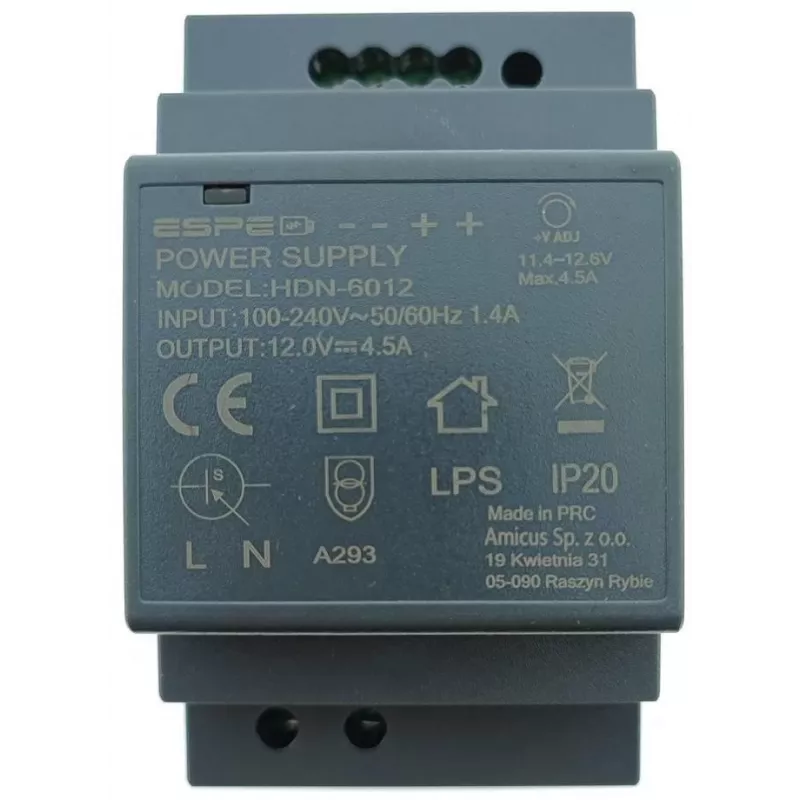 ESPE HDN-6012 DIN Rail maitinimo blokas 12V 54W 4.5A