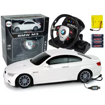 LEAN TOYS BMW M3 baltas 1:18 RC automobilis su vairo pultu, garsu ir šviesomis