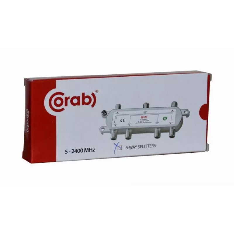 CORAB 6-Way TV/SAT Signal Splitter 5-2400 MHz with DC Power Pass