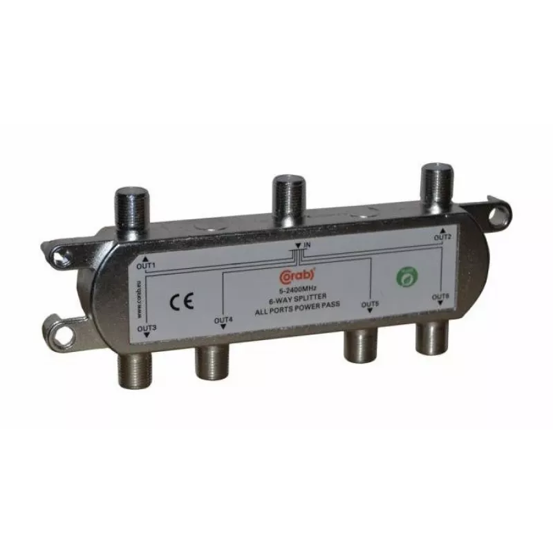CORAB 6-Way TV/SAT Signal Splitter 5-2400 MHz with DC Power Pass