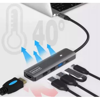 ZENWIRE BS-HC703 USB-C 7-in-1 Hub Adapter su HDMI 4K, USB 3.0, SD kortelių skaitytuvu, Power Delivery 100W, kosminė pilka