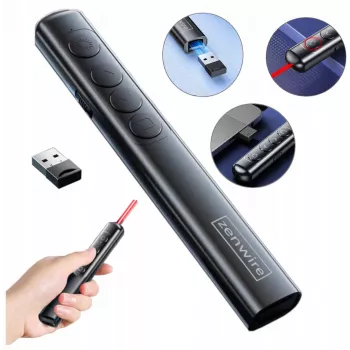 ZENWIRE S9 USB belaidis pristatymų lazerinis žymeklis, 2.4 GHz, raudonas lazeris, juodas