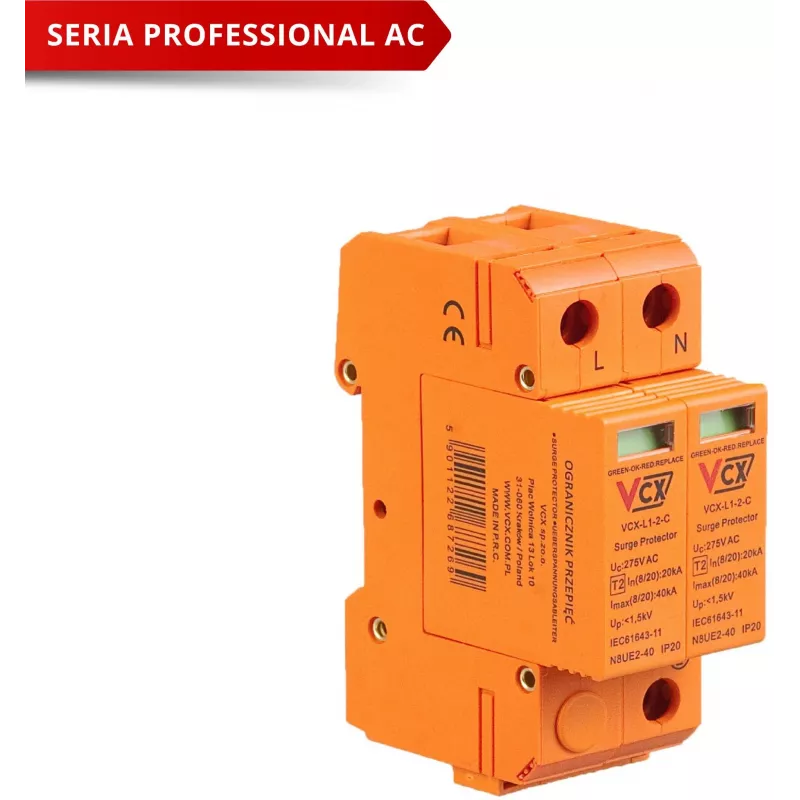 VCX Professional C2P Class C apsaugos nuo viršįtampių įtaisas 2P (T2) 40kA